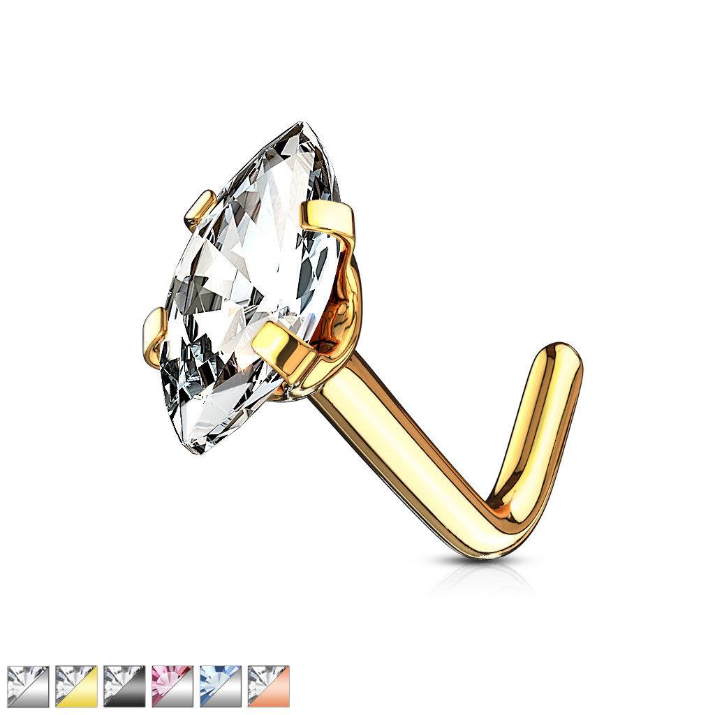 Bone Marquise CZ Top 316L Surgical Steel "L" Bend Nose Stud Ring