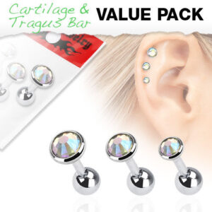 Body Accentz Tragus Barbell Triangle CZ Ribbon 316L Surgical Steel Cartilage//Tra